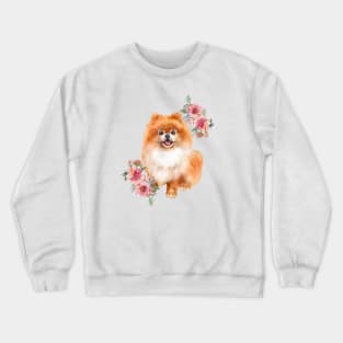 Cute Orange Pomeranian Puppy Dog Watercolor Art Crewneck Sweatshirt